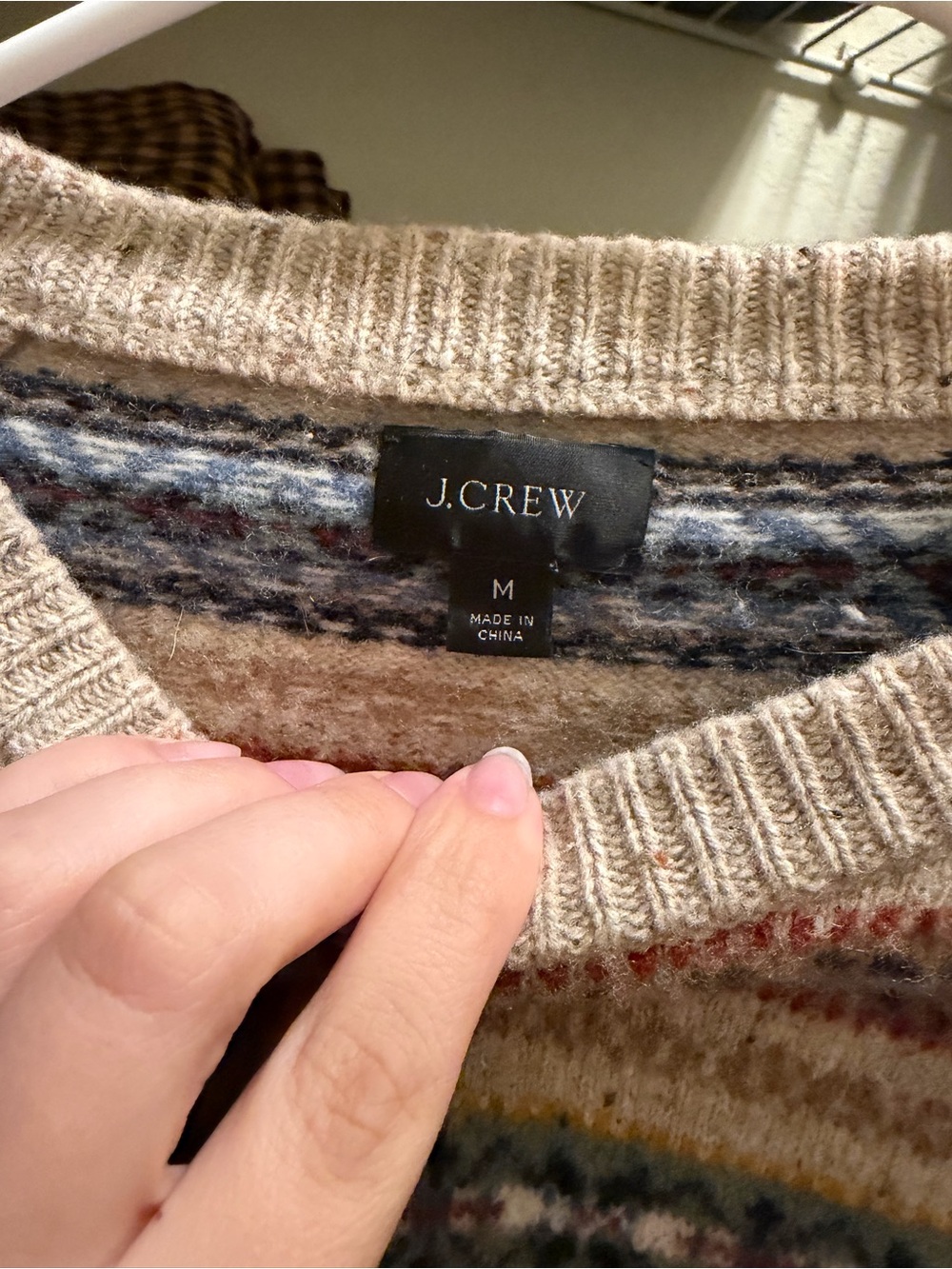J. Crew Cream Fair Isle Crewneck Sweater with Blue & Green Accents - Picture 2 of 4